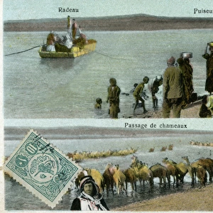 The Euphrates River, Syria - Ferry, passengers and Camels