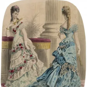 1877 Evening Dress Costume Plate Print. Art Prints, Posters & Puzzles from Mary Evans 1877 Evening Dress Costume Plate Print. Art Prints, Posters & Puzzles from Mary Evans