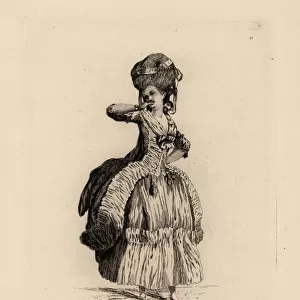 Fashionable woman in pouf hairstyle, era of Marie Antoinette