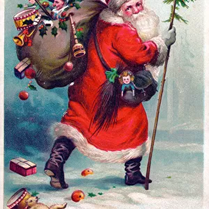 Father Christmas with sack on a Russian postcard