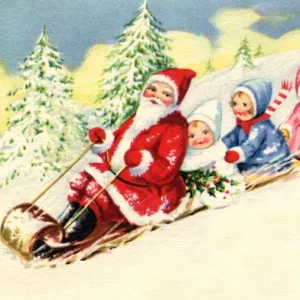 Father Christmas in a sledge with children