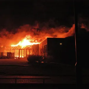 Firefighters at scene of fire at Riverside Drive, Chiswick