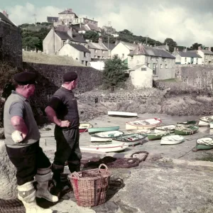 Fishermen and boats at Coverack, Cornwall