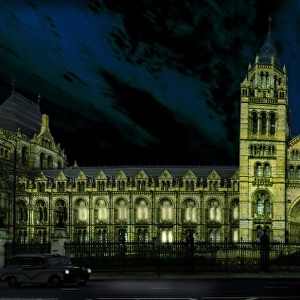 Floodlit view of the Natural History Museum, London