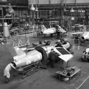 Folland Fo144 Gnat T1s during construction at Hamble