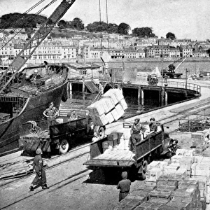 Food being unloaded in the Channel Islands; Second World War