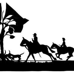 Foxhunting scene in silhouette