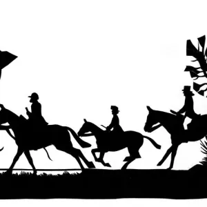 Foxhunting scene in silhouette