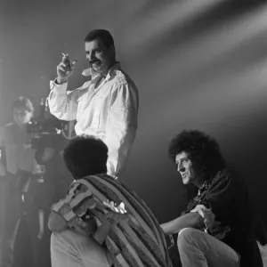 Freddie Mercury and Queen recording music video, London