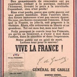 French poster from General de Gaulle, WW2