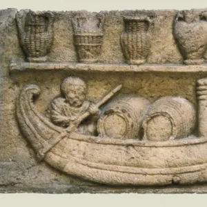 Gallo-Roman low-relief. Ferrying wine barrels