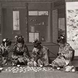Geishas playing cards, Japan, c. 1890