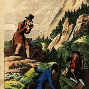 Gentlemen geologists laboriously search for