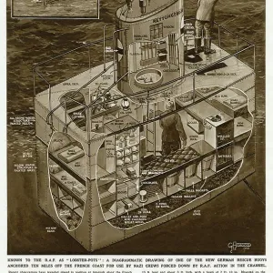 WORLD WAR I: GERMAN U-BOAT. Cross-section diagram of a