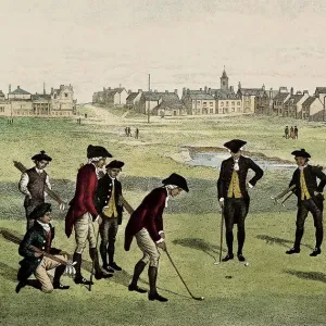 Framed Print of Golf in Saint Andrews, 1800 Lithograph Print