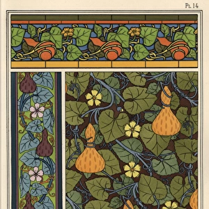 Gourd in wallpaper, stained glass and fabric patterns
