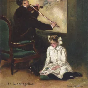 Grieving Husband plays his violin to his dead wife