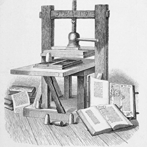 Gutenbergs press, with books