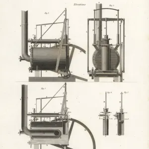 High-pressure steam engine, elevations, 19th century