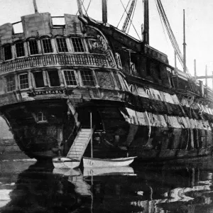 HMS Implacable, 1920 Print: Aged Frigate in Disrepair