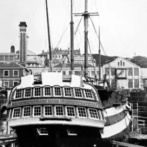 HMS Implacable in Dry Dock, Devonport, 1926 Print