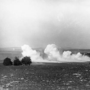 Howitzer smoke barrage, Salisbury Plain, WW1
