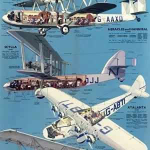 Imperial Airways Poster, four types of plane