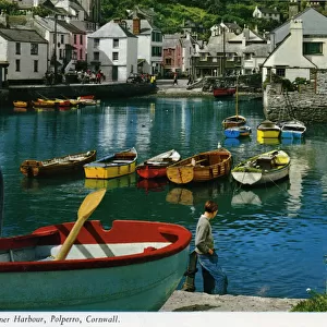 Inner Harbour, Polperro, Cornwall. Date: circa 1960s