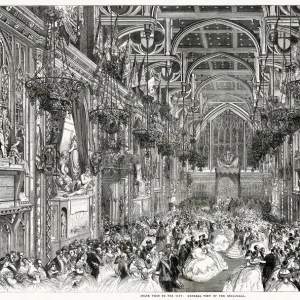 Interior of the Guildhall, City of London, during a state visit by Queen Victoria