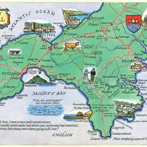 South-west Cornwall Map Print by M. F. Peck South-west Cornwall Map Print by M. F. Peck