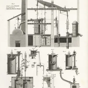 18th Century James Watts Single-Acting Steam Engine Print 18th Century James Watts Single-Acting Steam Engine Print