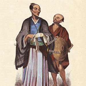 Japanese nobleman in chonmage, kamishimo, kimono and hakama