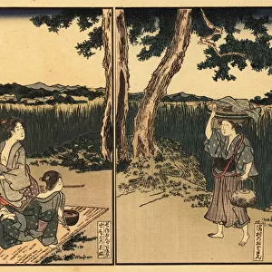 Japanese women picnicing in a field, Tokyo, 18th century