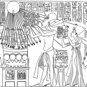 King Akhenaten and Queen Nefertiti making a Sacrifice