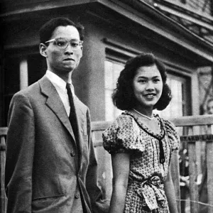 King Bhumibol Adulyadej and future Queen Sirikit