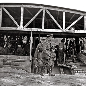 King George V visiting a sawmill, Western Front, WW1