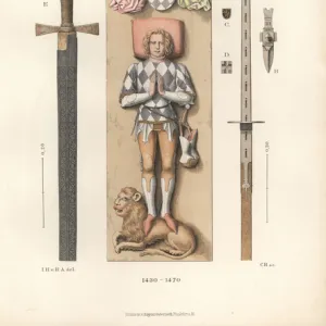 Knight of the mid 15th century in battle armor with weapons