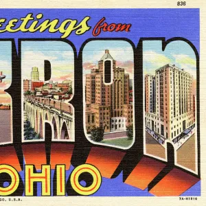 Large Letter Card - Greetings from Akron, Ohio, USA