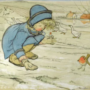 Little girl and robin by Muriel Dawson