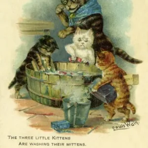 19th Century Print: Three Little Kittens Washing Mittens 19th Century Print: Three Little Kittens Washing Mittens