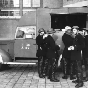 London Fire Brigade with canteen van, WW2