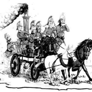 Victorian Horse-Drawn Steamer Fire Engine Print