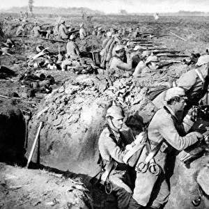 Machine gun in German trenches WWI