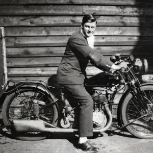 Man on a 1927 Model A Ariel motorcycle