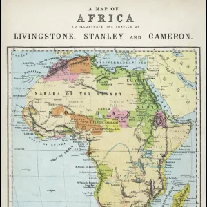 Map of Africa illustrating travels of explorers