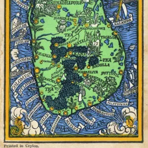 Map of Ceylon showing tea industry plantations