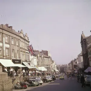 Market Jew Street with Davy statue, Penzance, Cornwall