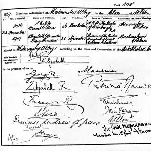 Marriage certificate, Princess Elizabeth and Prince Philip