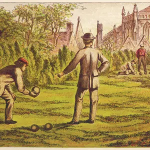 Men playing bowls on a lawn