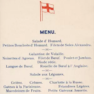 Menu for Supper on HMS Queen Elizabeth - March 8, 1920